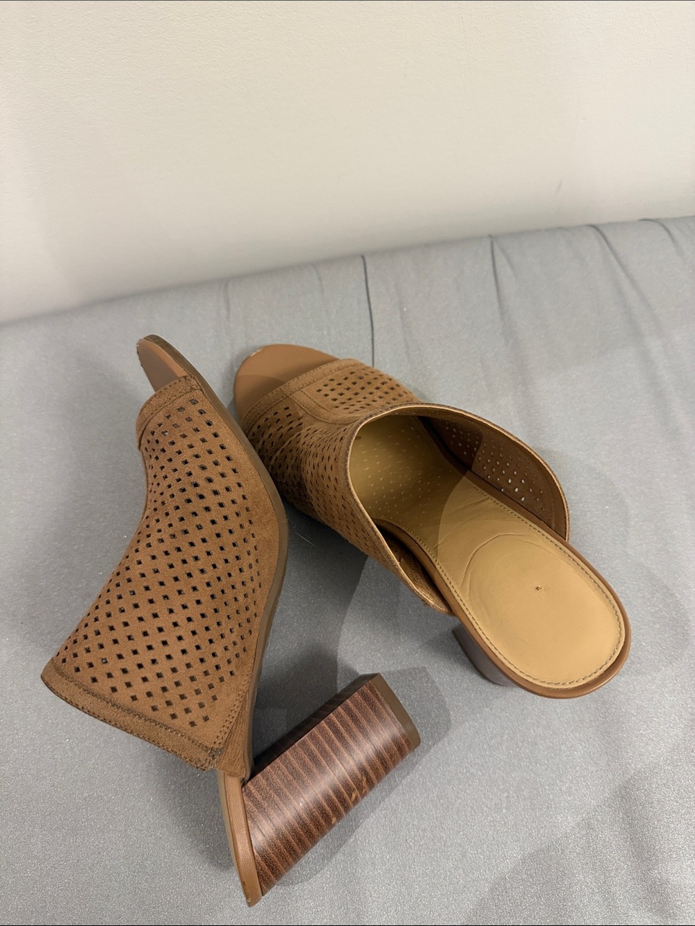 Circus by Sam Edelman Perforated Tan Peep-Toe Mules